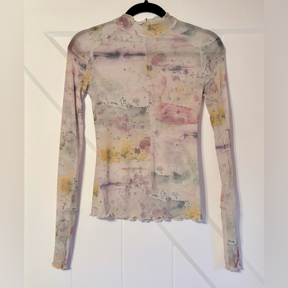 Free People Movement Sheer Mesh Mock Neck Top XS Watercolor